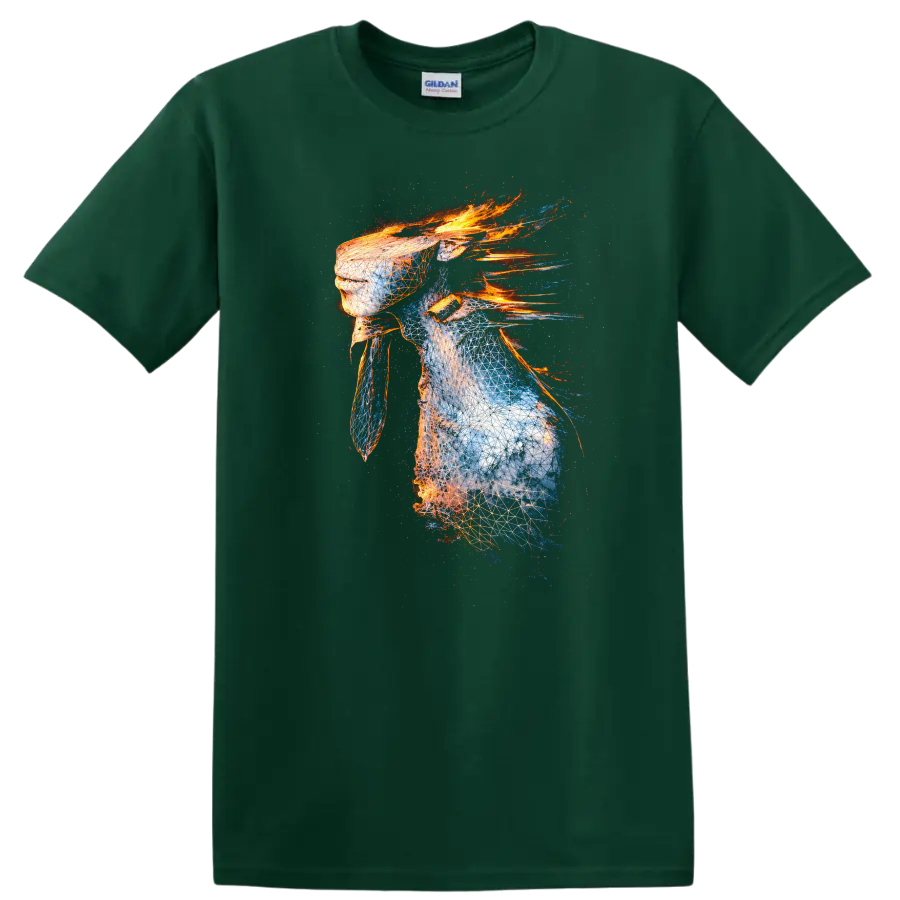 Vintage classic rock album cover art style T Shirt design on a Forest Green T Shirt