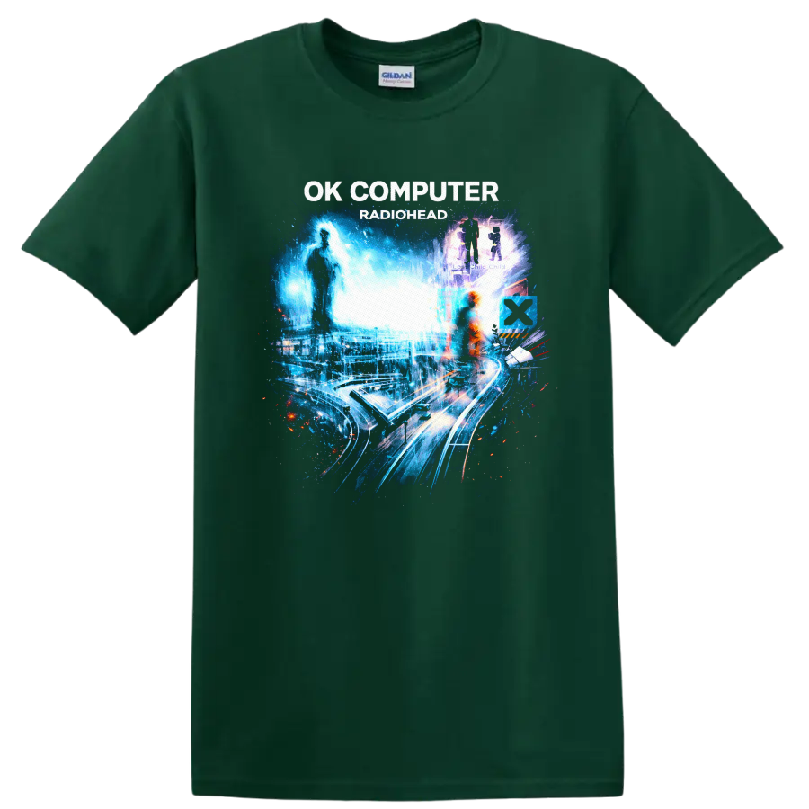 OK Computer Radiohead Vintage Classic Rock Album Cover T Shirt - Forest Green