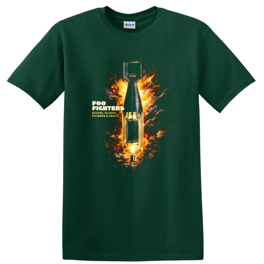 Foo Fighters Vintage Classic Rock Album Cover Art T Shirt - Forest Green
