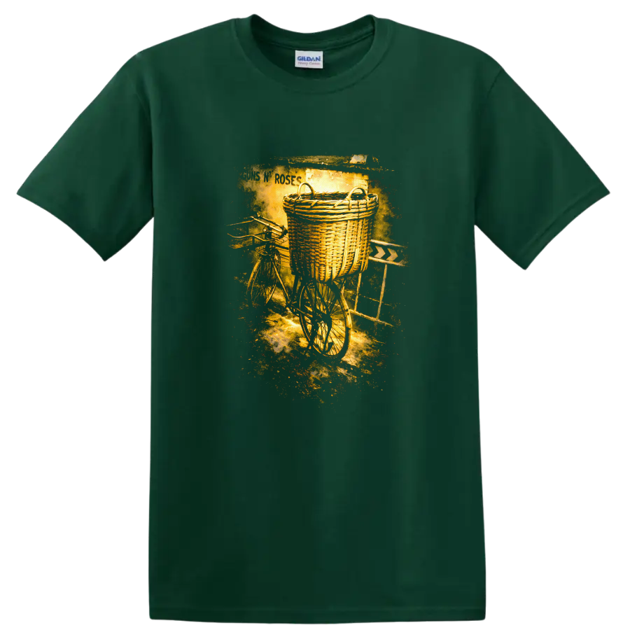 Vintage Classic Rock Album Cover Art Style Bicycle T Shirt - Forest Green