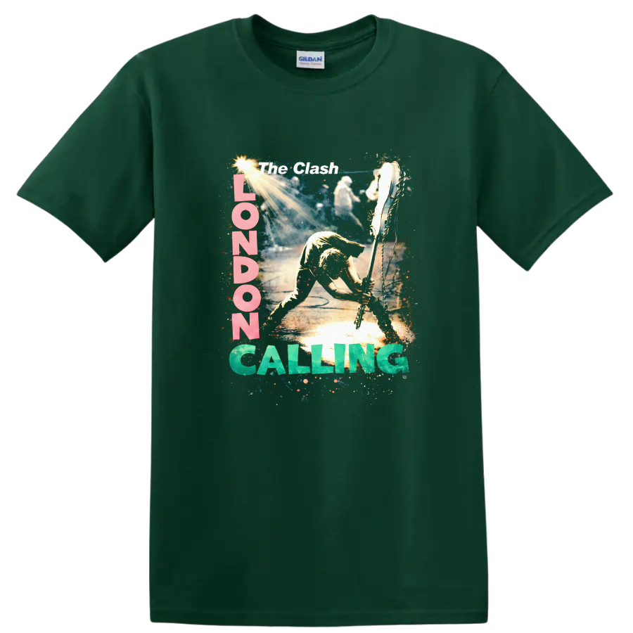 The Clash London Calling Vintage Rock T Shirt - Forest Green