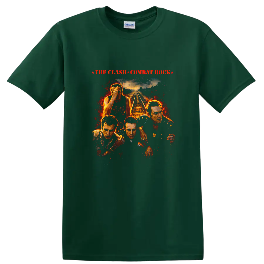 The Clash Combat Rock Vintage T Shirt - Classic Rock Album Art - Forest Green
