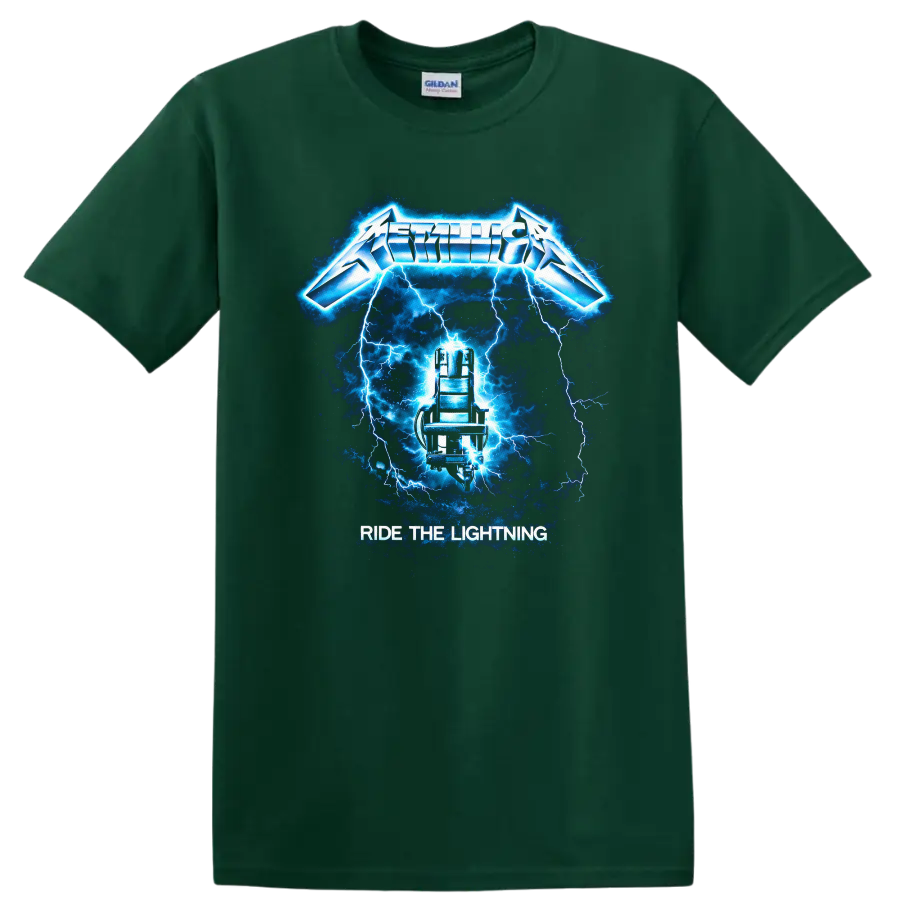 Metallica Ride the Lightning Vintage Classic Rock T Shirt - Forest Green