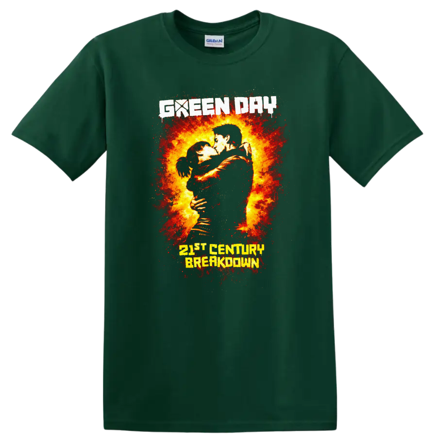 Green Day 21st Century Breakdown Vintage Classic Rock T Shirt - Forest Green
