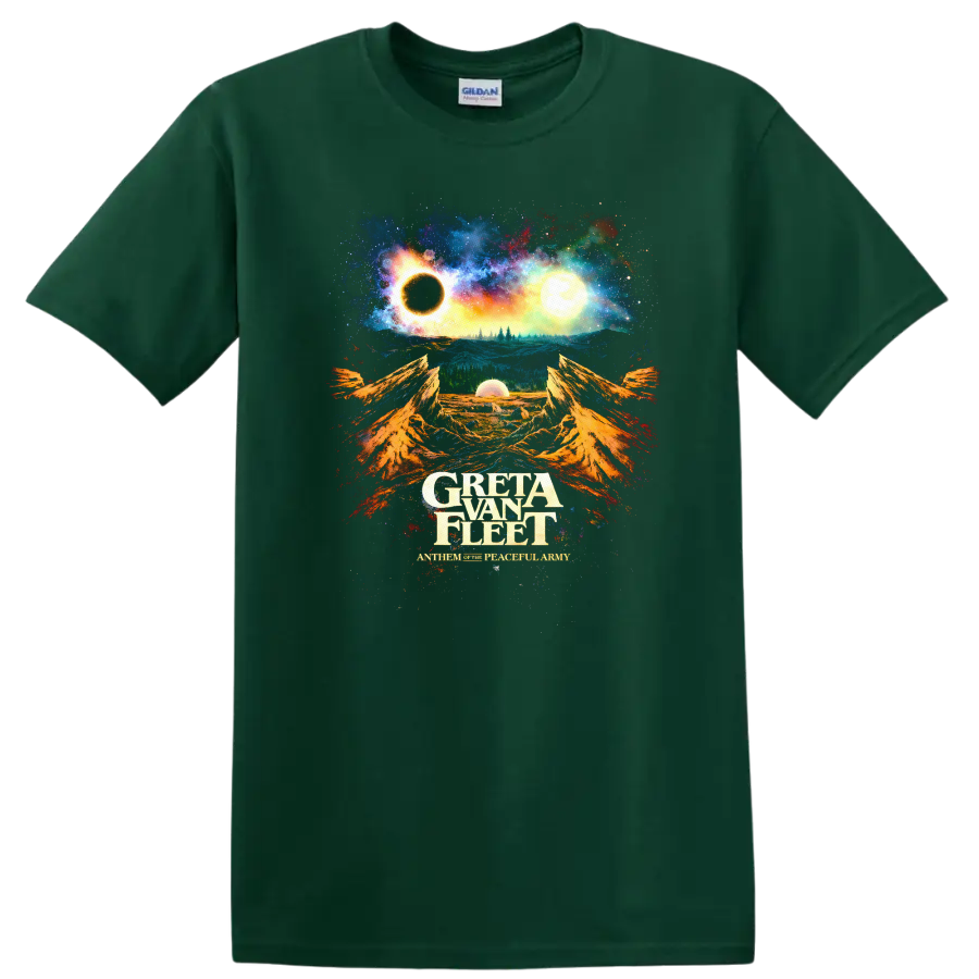 Greta Van Fleet Vintage Classic Rock Album Cover Art T Shirt - Forest Green