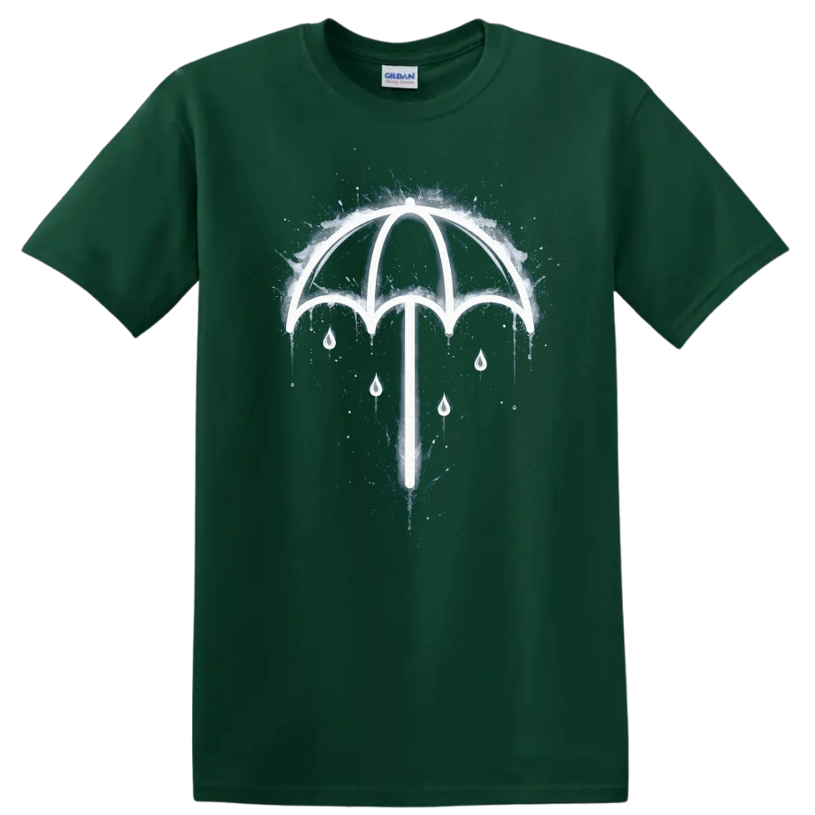 Vintage Classic Rock Umbrella T Shirt - Retro Rainy Day Design - Forest Green