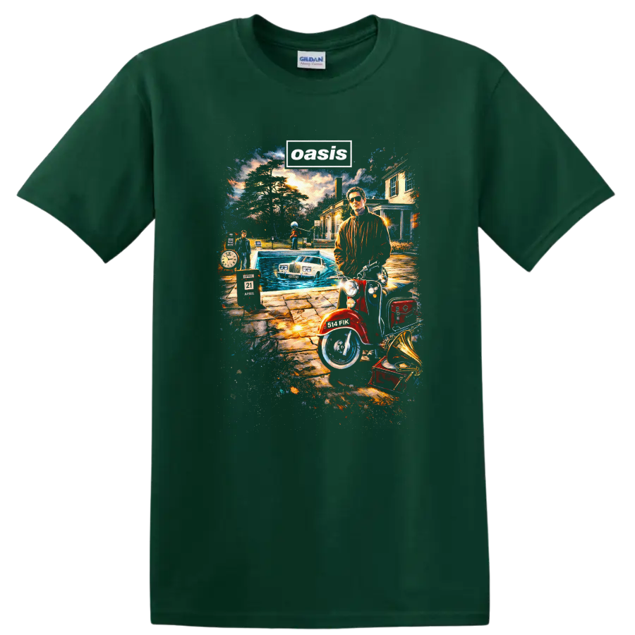 Oasis Vintage Classic Rock Album Cover Art Style T Shirt - Forest Green