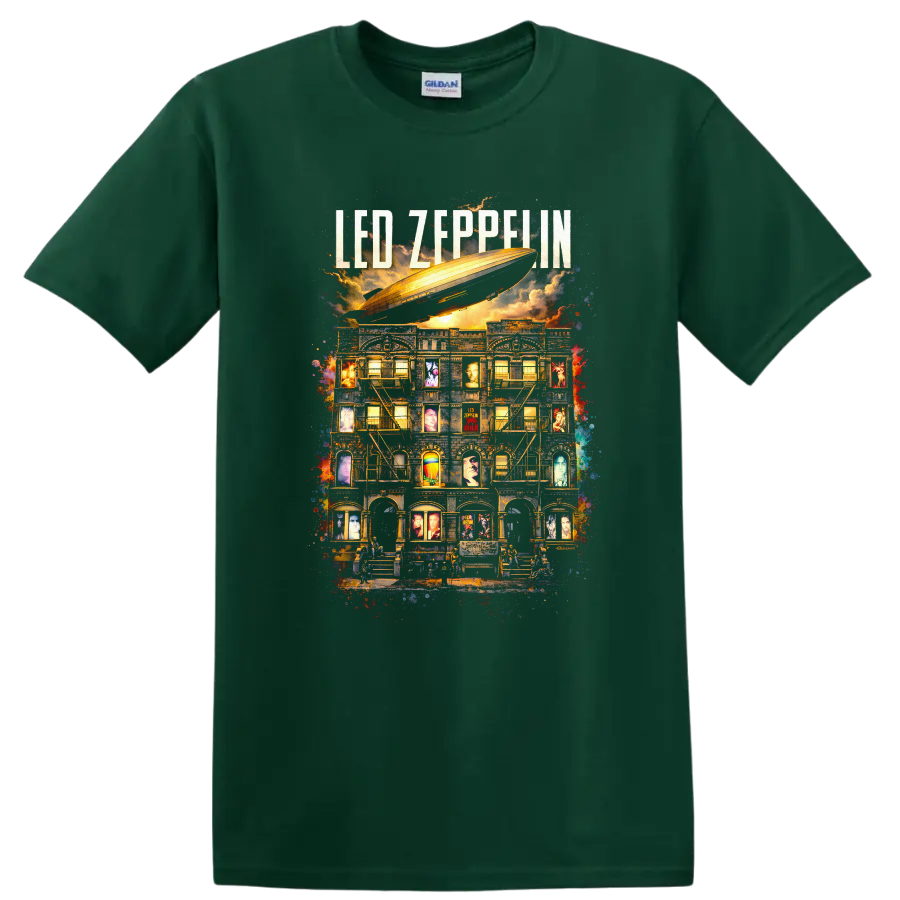 LED Zeppelin Vintage Classic Rock Album Cover Art T Shirt - Forest Green