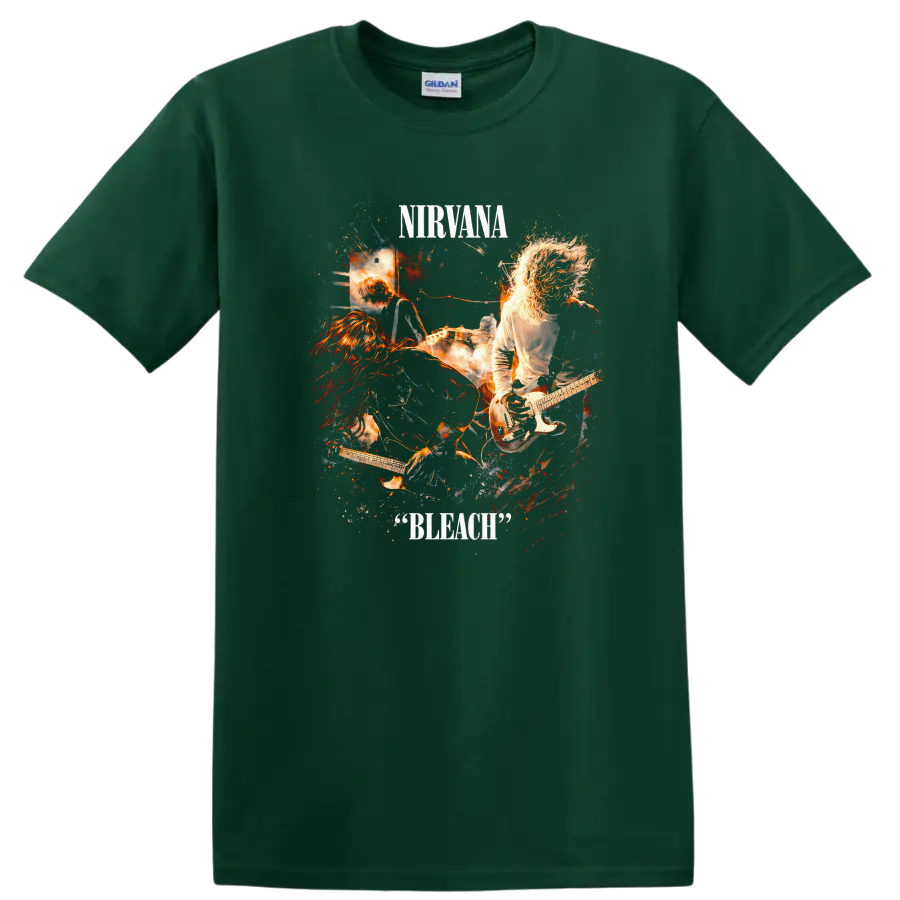 Nirvana Bleach Vintage Classic Rock Album Cover Art T Shirt - Forest Green