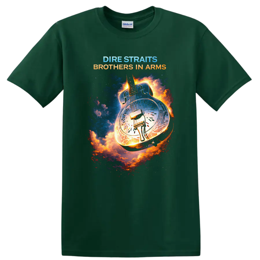 Dire Straits Brothers in Arms Vintage Classic Rock T Shirt - Forest Green