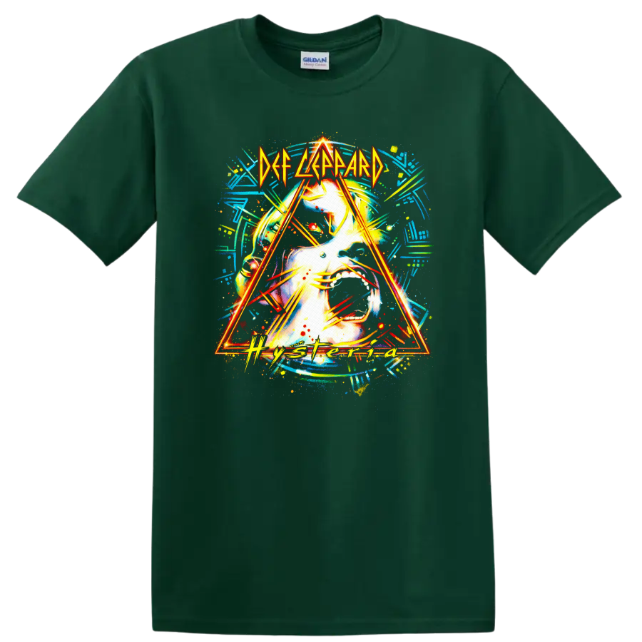 Def Leppard Hysteria Vintage Classic Rock T Shirt - Forest Green