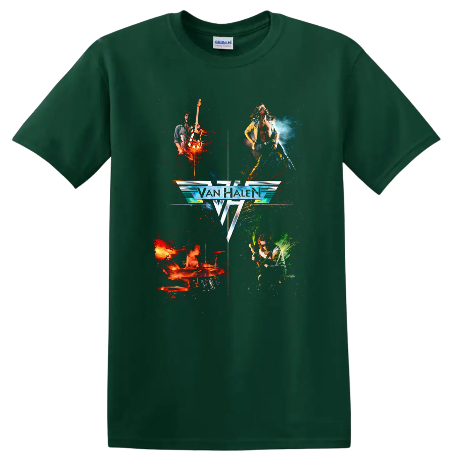Van Halen Vintage Classic Rock Album Cover Art Style T Shirt - Forest Green