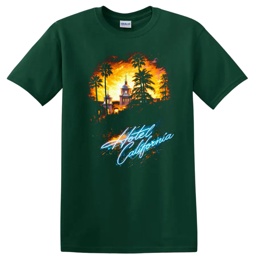 Hotel California Vintage Classic Rock T Shirt - Forest Green