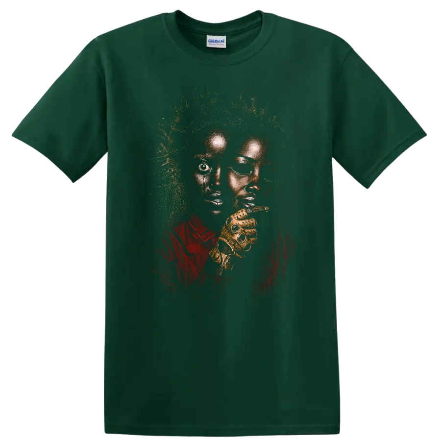 Vintage Cult Movie Us Lupita Nyong'o T Shirt on a Forest Green T Shirt