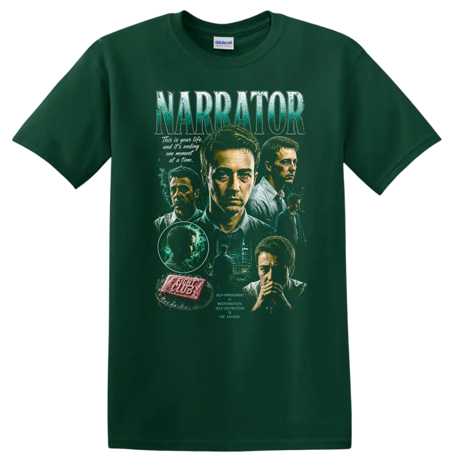 Narrator Fight Club Movie Art T Shirt Cool Graphic Tee Gift for Fans - Forest Green