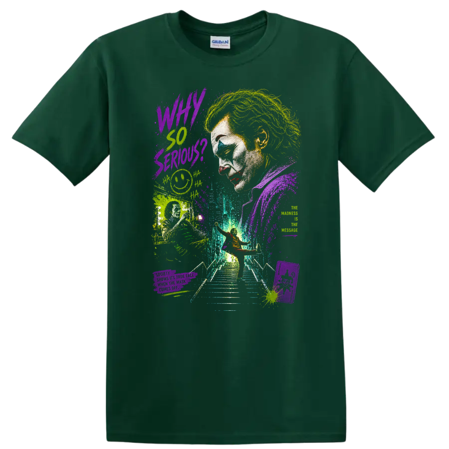 Vintage Joker Portrait T Shirt on a Forest Green T Shirt