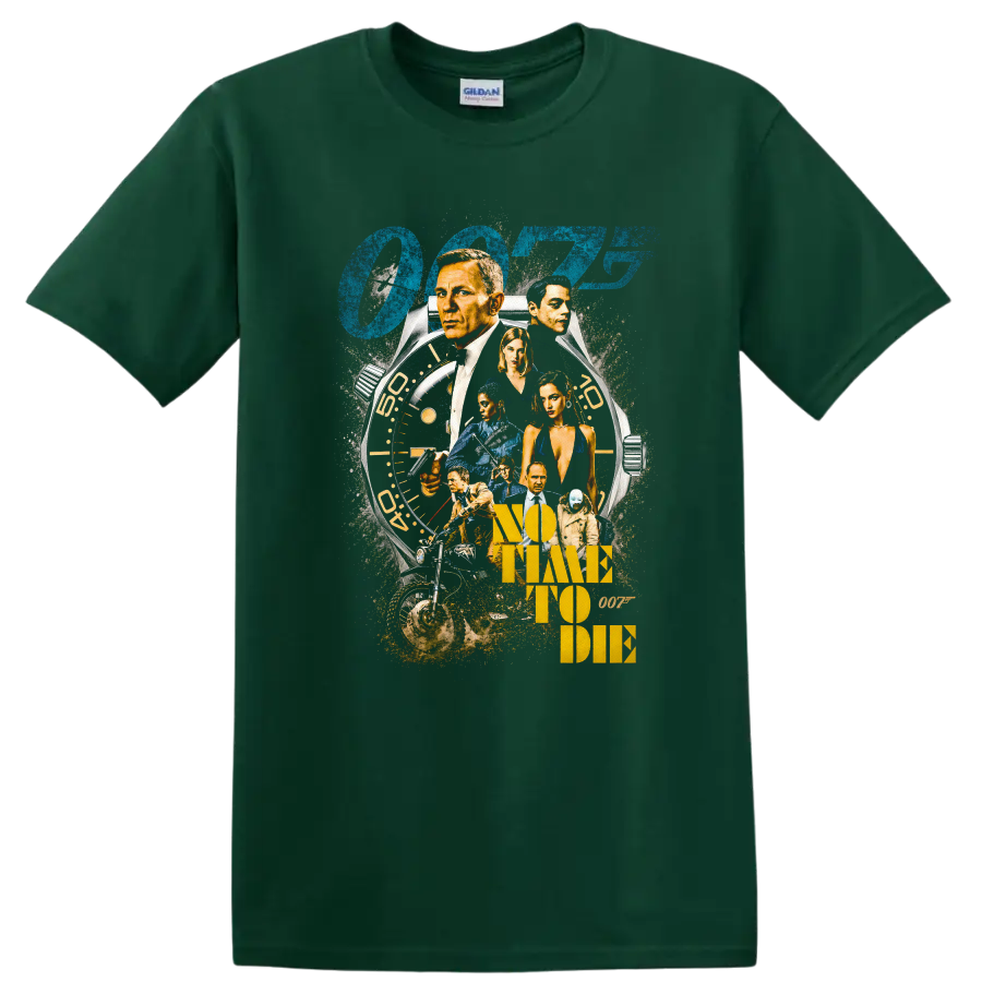 Vintage Cult Movie Character Portrait Style T Shirt on a Forest Green T Shirt