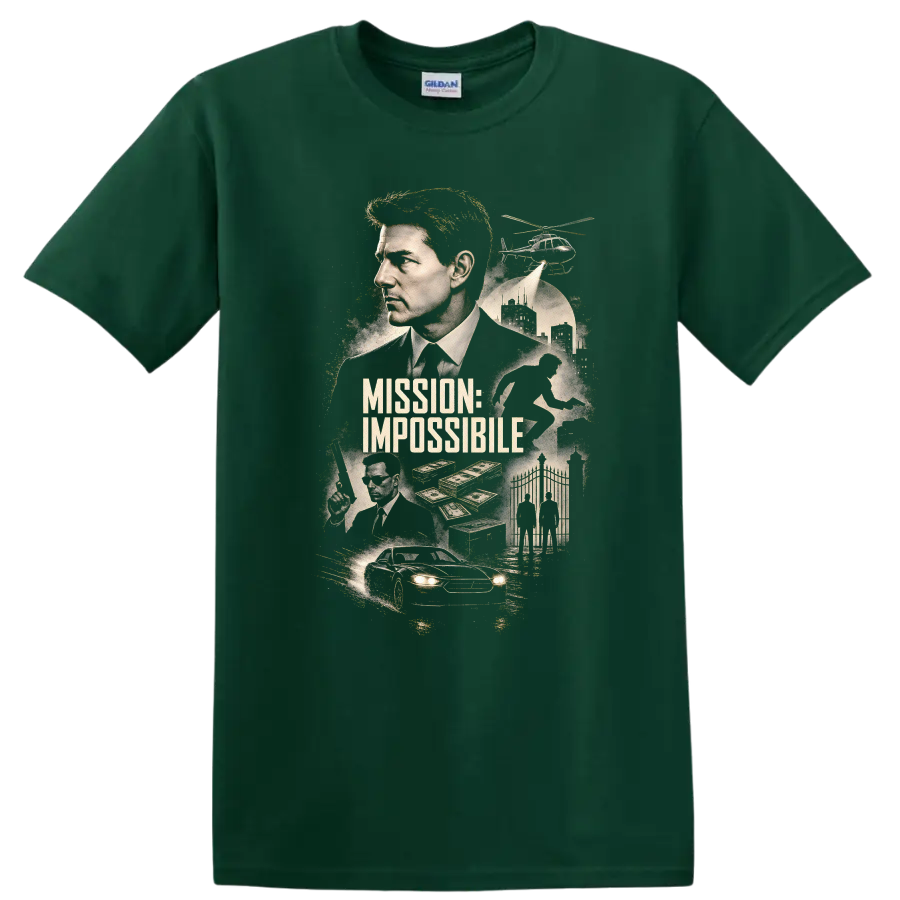 Vintage Cult Movie Character Portrait T Shirt on a Forest Green T Shirt