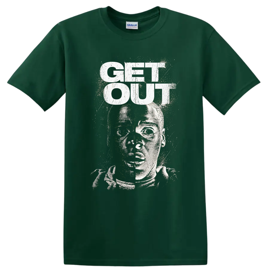 Vintage Cult Movie Character Portrait T Shirt on a Forest Green T Shirt
