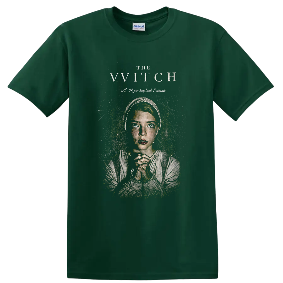 Vintage Cult Movie Character Portrait T Shirt on a Forest Green T Shirt