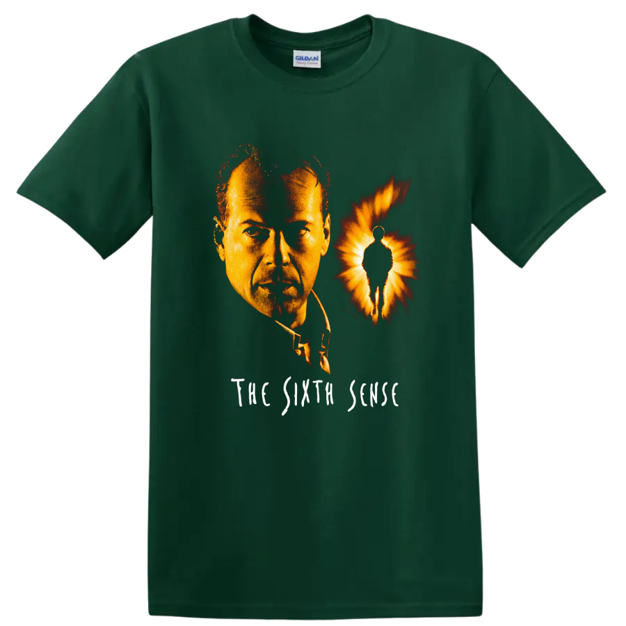 Vintage Cult Movie Character Portrait T Shirt on a Forest Green T Shirt