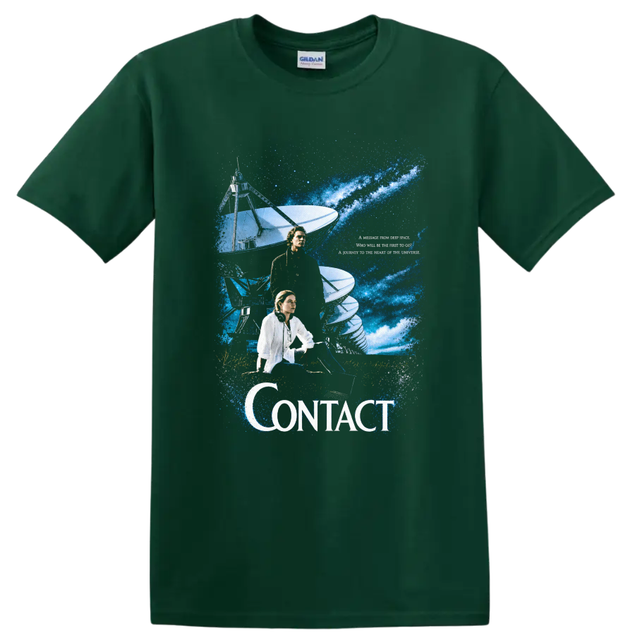 Vintage Cult Movie Contact Jodie Foster T Shirt on a Forest Green T Shirt