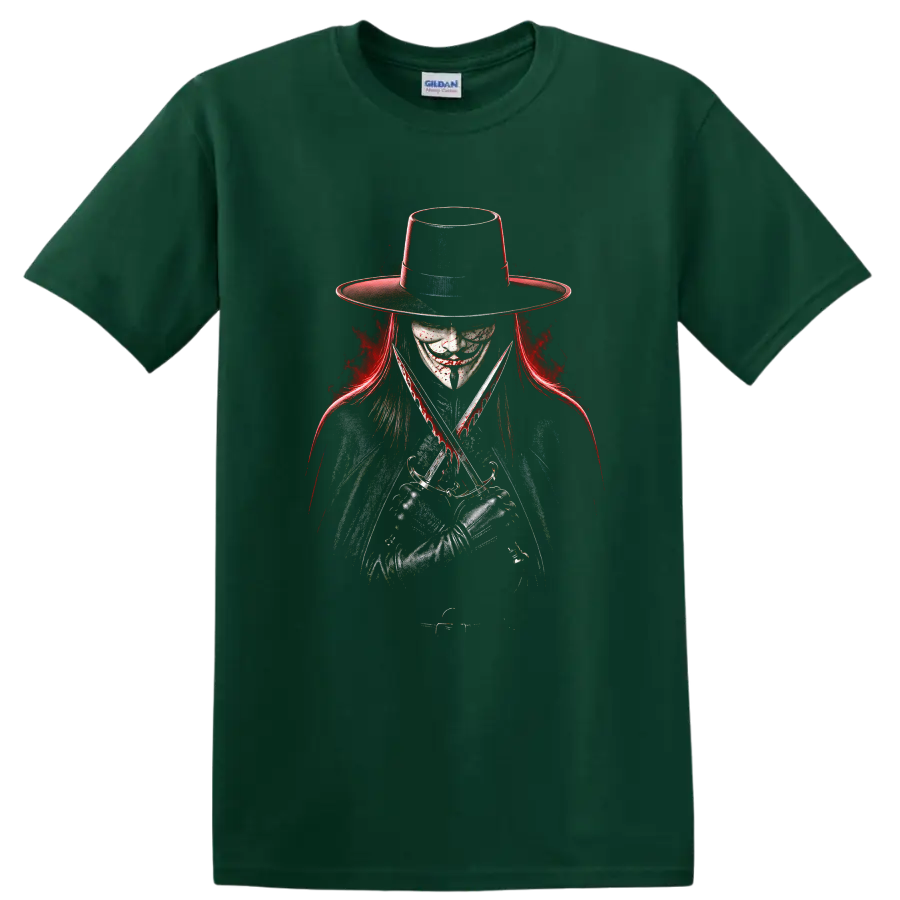 Horror Vengeance T Shirt Graphic Design w/ Scissors Red Black Tee - Forest Green