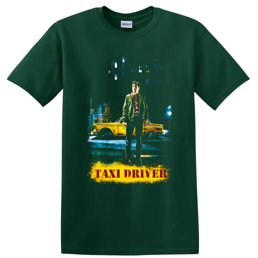 Vintage Cult Movie Character Portrait T Shirt on a Forest Green T Shirt