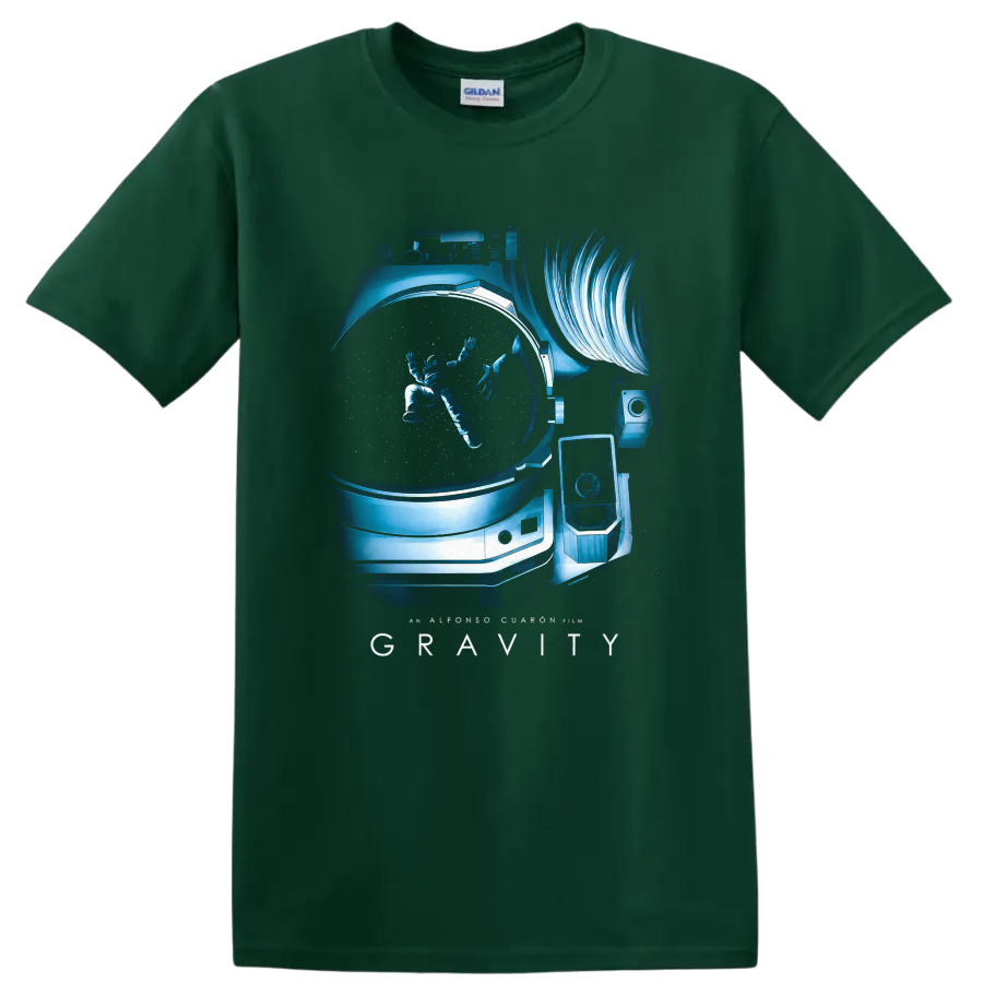 Gravity Vintage Cult Movie T Shirt on a Forest Green T Shirt