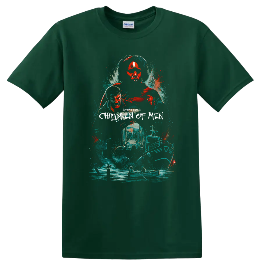 Vintage Cult Movie Character Portrait T Shirt on a Forest Green T Shirt