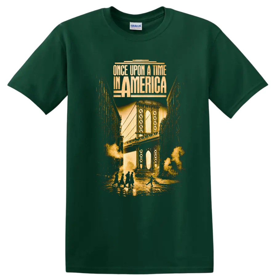 Once Upon a Time in America Vintage Movie T Shirt on a Forest Green T Shirt