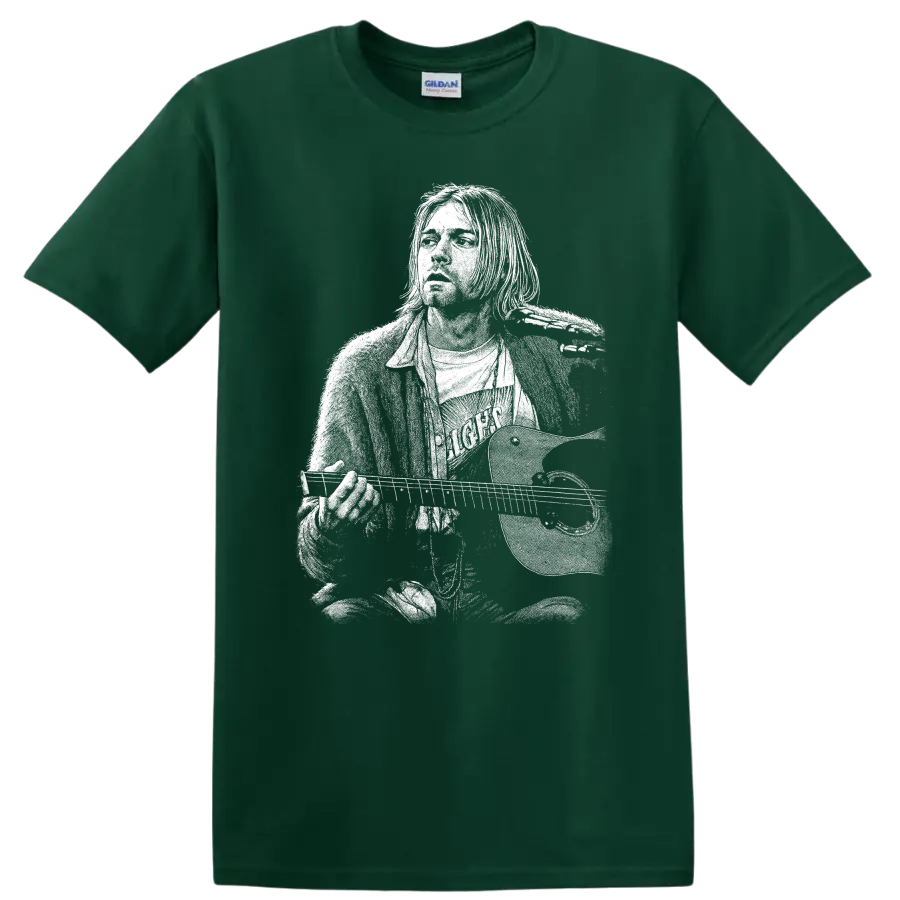 Kurt Cobain Nirvana Rock Legends Tribute T Shirt - Forest Green