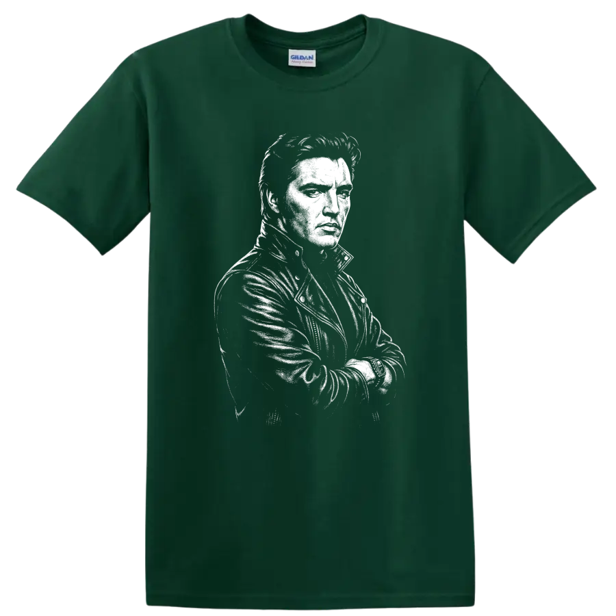 Elvis Presley King of Rock and Roll Portrait T Shirt - Forest Green