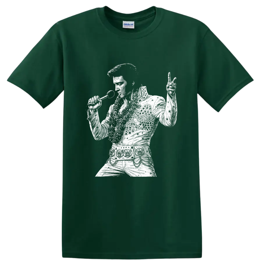 Elvis Presley King of Rock and Roll Silhouette T Shirt - Forest Green