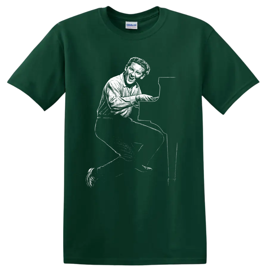 Jerry Lee Lewis T Shirt Rock Legend Piano Player Silhouette Music Fan Gift Tee - Forest Green