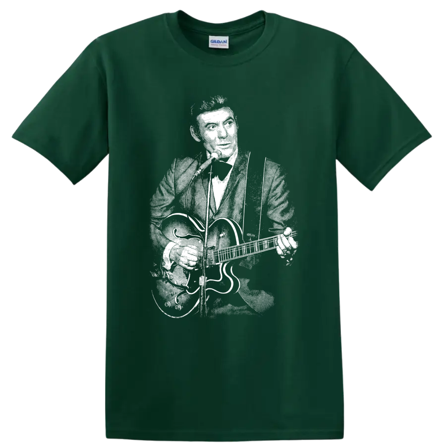 Carl Perkins Rock Legends Portrait T Shirt for Classic Rock Fans - Forest Green