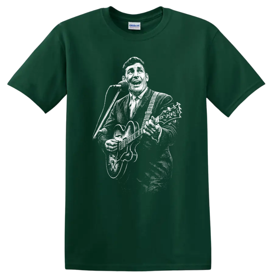 Carl Perkins Rock Legends Tribute T Shirt for Classic Music Fans - Forest Green