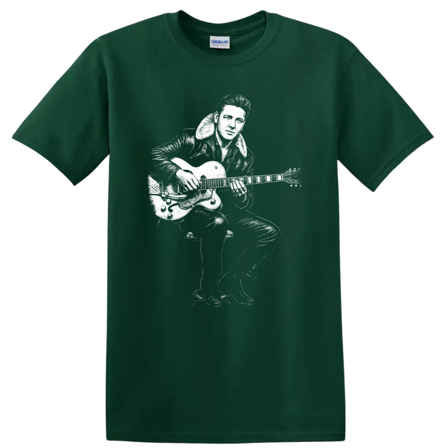Elvis Presley King of Rock and Roll Tribute T Shirt Classic Rock Legend - Forest Green