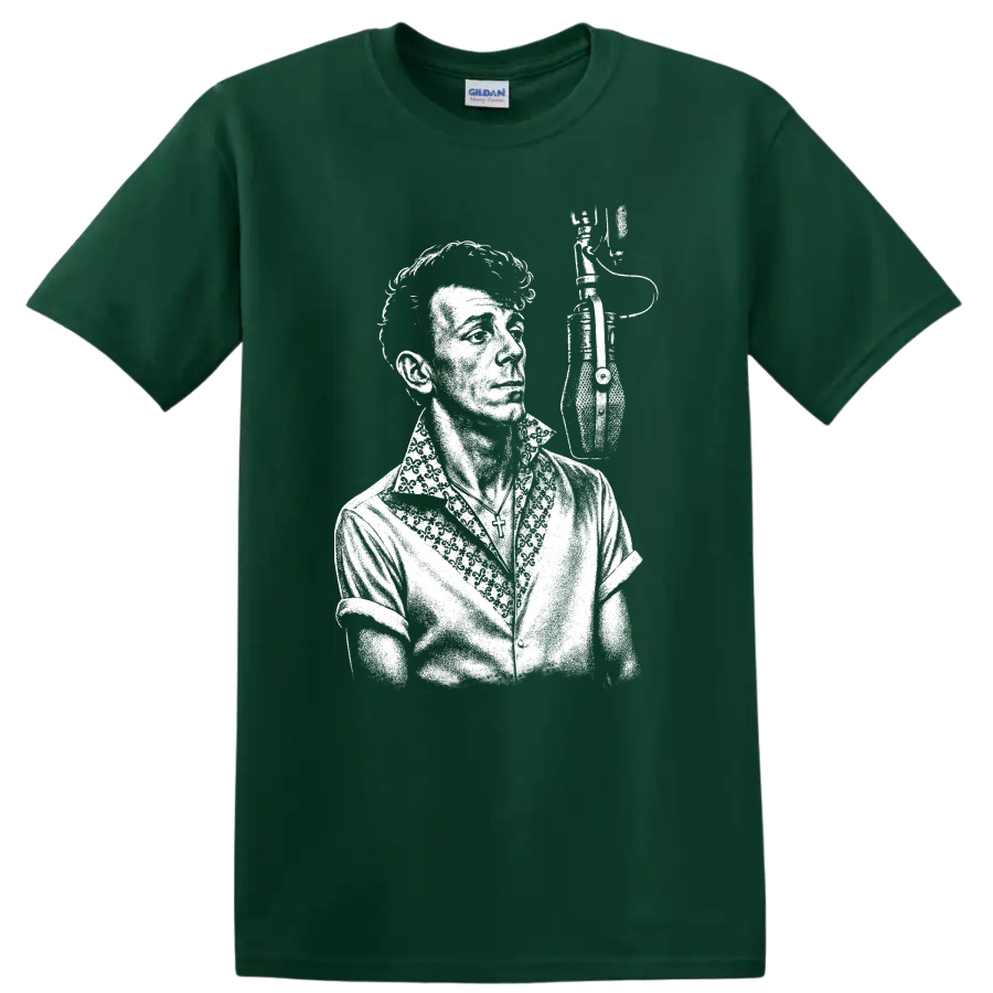 Gene Vincent Rock Legends Silhouette Vintage Music T Shirt - Forest Green