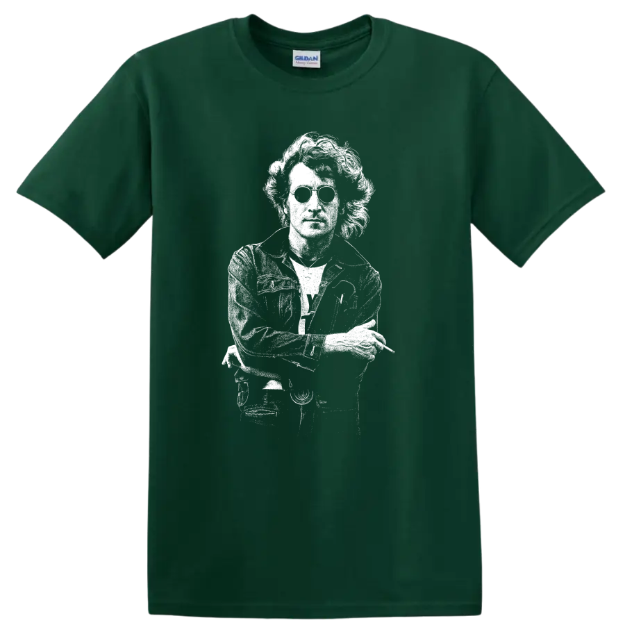 John Lennon The Beatles Rock Legends Portrait T Shirt - Forest Green