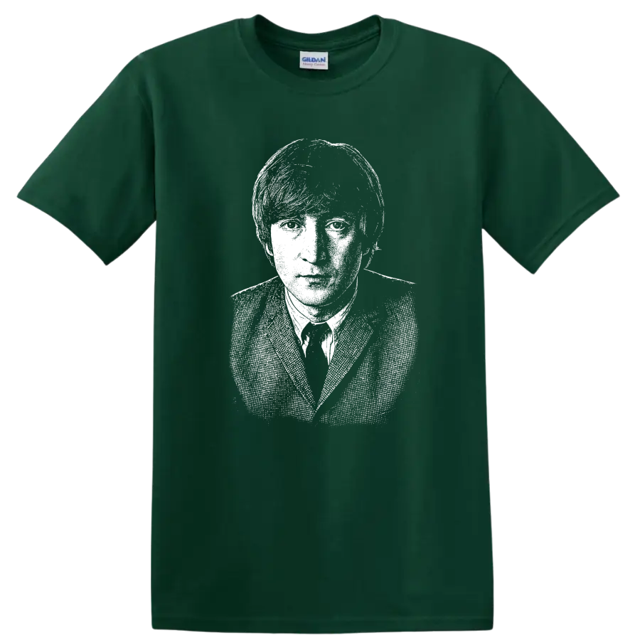 John Lennon The Beatles Rock Legends Portrait T Shirt - Forest Green