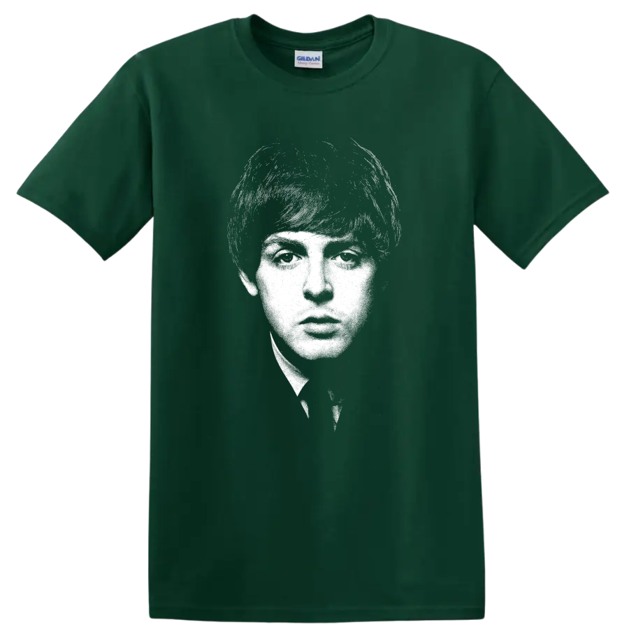 Paul McCartney The Beatles Rock Legends Portrait T Shirt - Forest Green