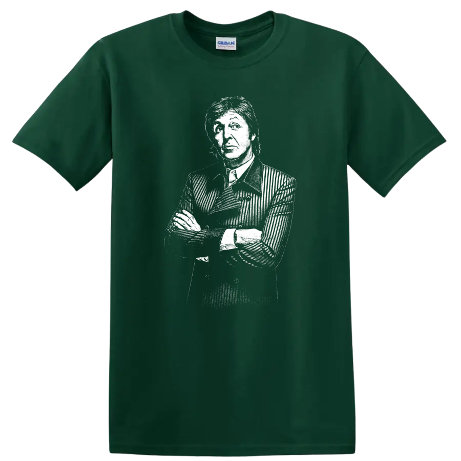 Paul McCartney The Beatles Rock Legends Silhouette T Shirt - Forest Green