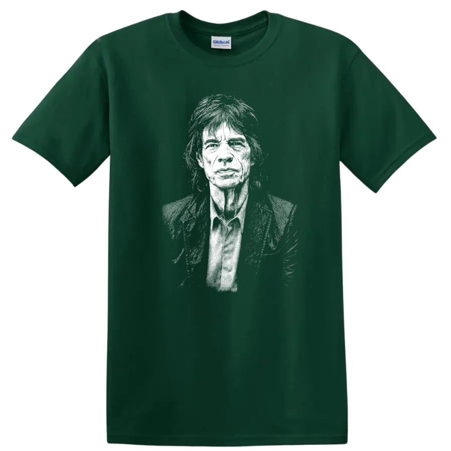 Mick Jagger The Rolling Stones Rock Legends Portrait T Shirt - Forest Green