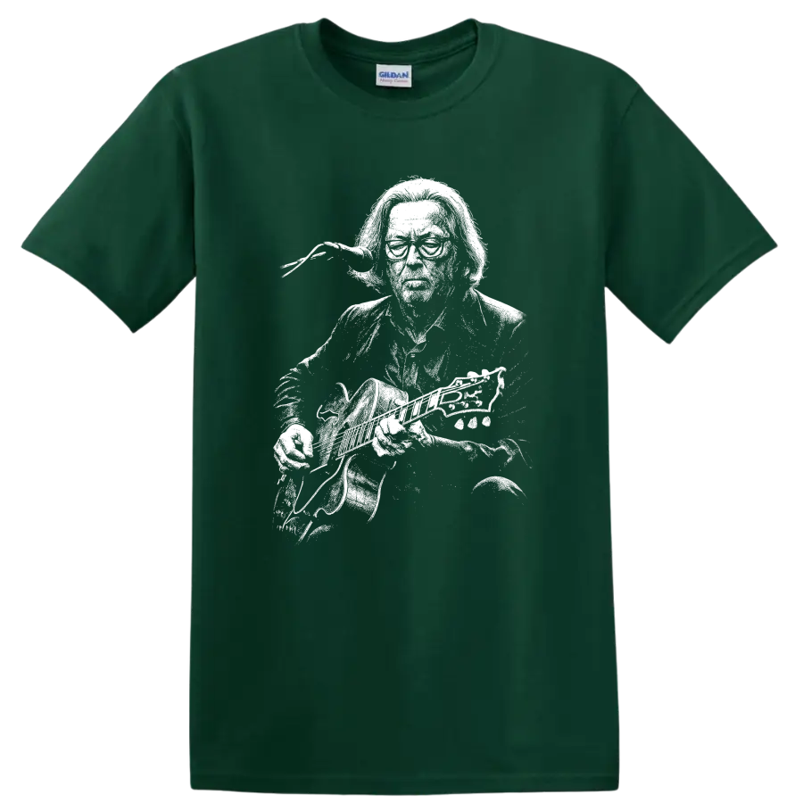 Eric Clapton Rock Legends Silhouette Guitar T Shirt - Forest Green