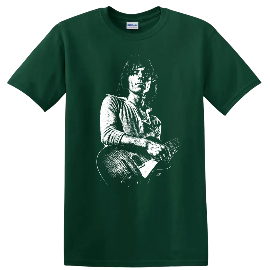 Jeff Beck Rock Legends Tribute Graphic T Shirt for Classic Music Fans - Forest Green
