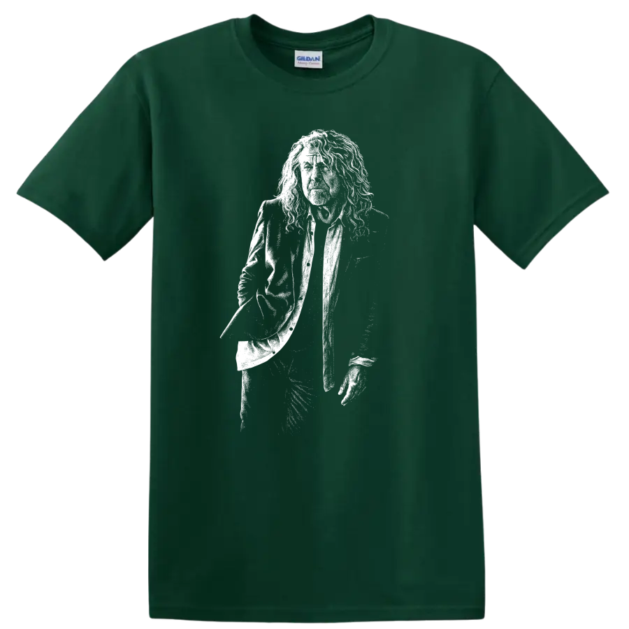 Robert Plant Led Zeppelin Rock Legends Silhouette T Shirt - Forest Green
