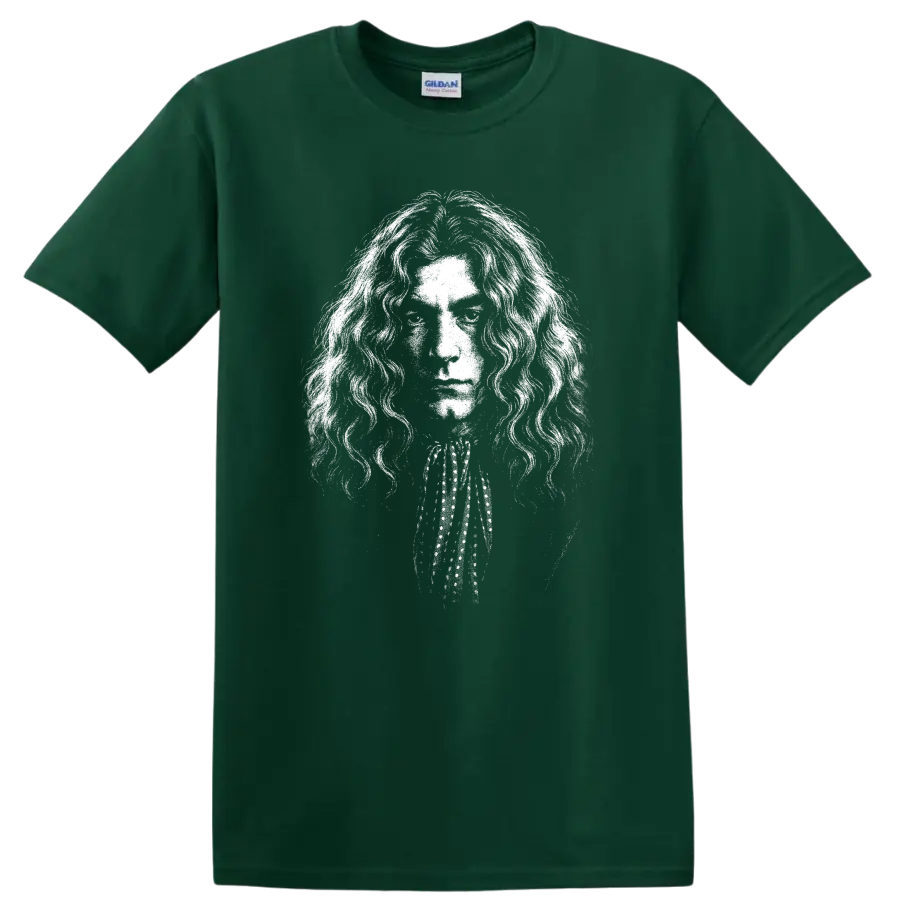 Robert Plant Led Zeppelin Rock Legends Tribute T Shirt Classic Portrait - Forest Green
