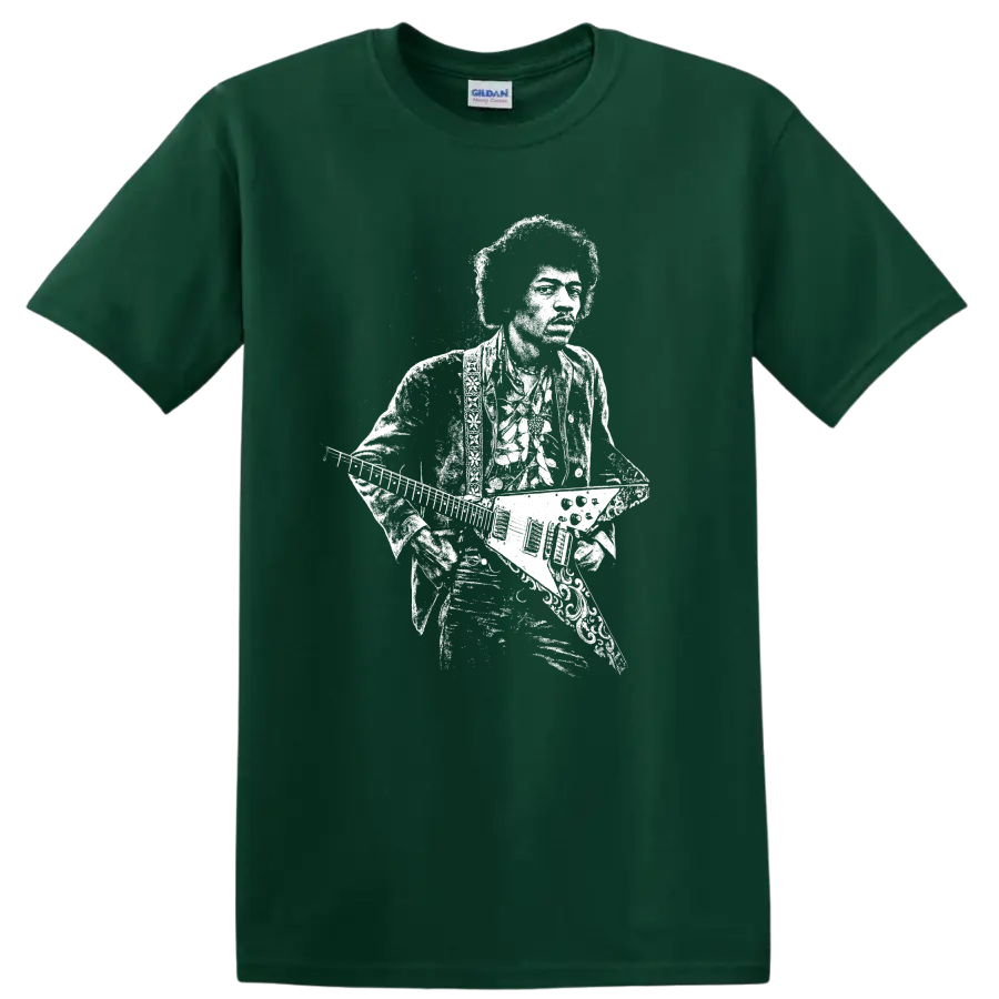 Jimi Hendrix Rock Legends Distressed Portrait T Shirt Vintage Music - Forest Green