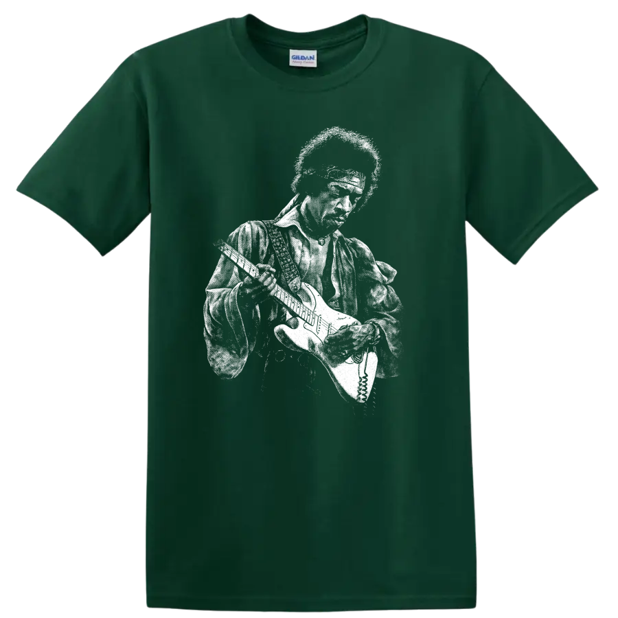 Jimi Hendrix Rock Legends Silhouette Portrait T Shirt - Forest Green